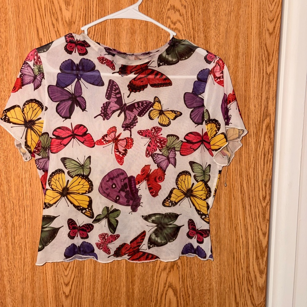 Butterfly Print Short Sleeve Women's Top